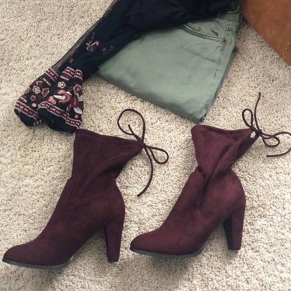 Catherine Malandrino Shoes - Velvet Maroon Heeled Booties /Catherine Malandrino